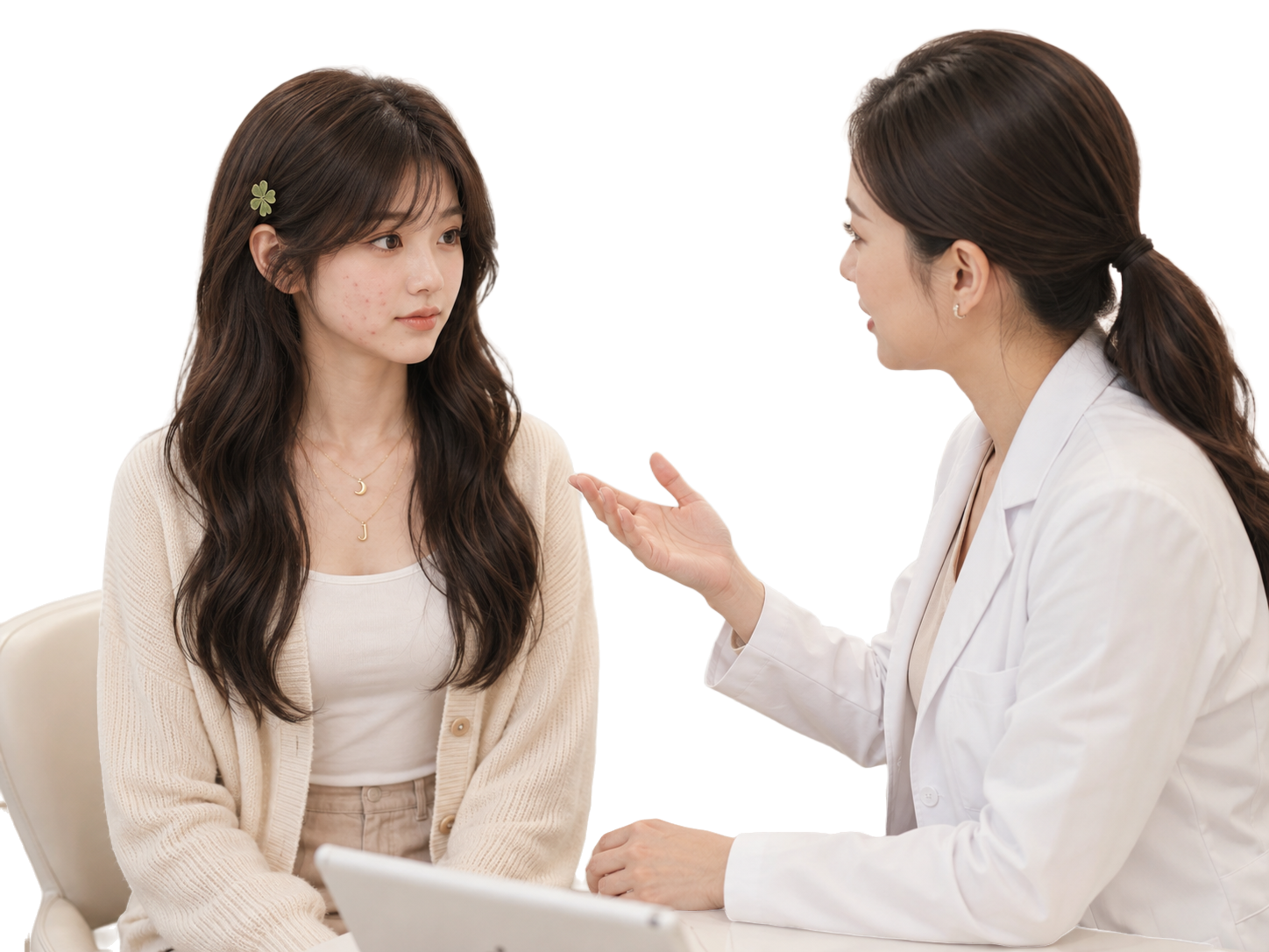 Acne scar dermatology consultation illustration