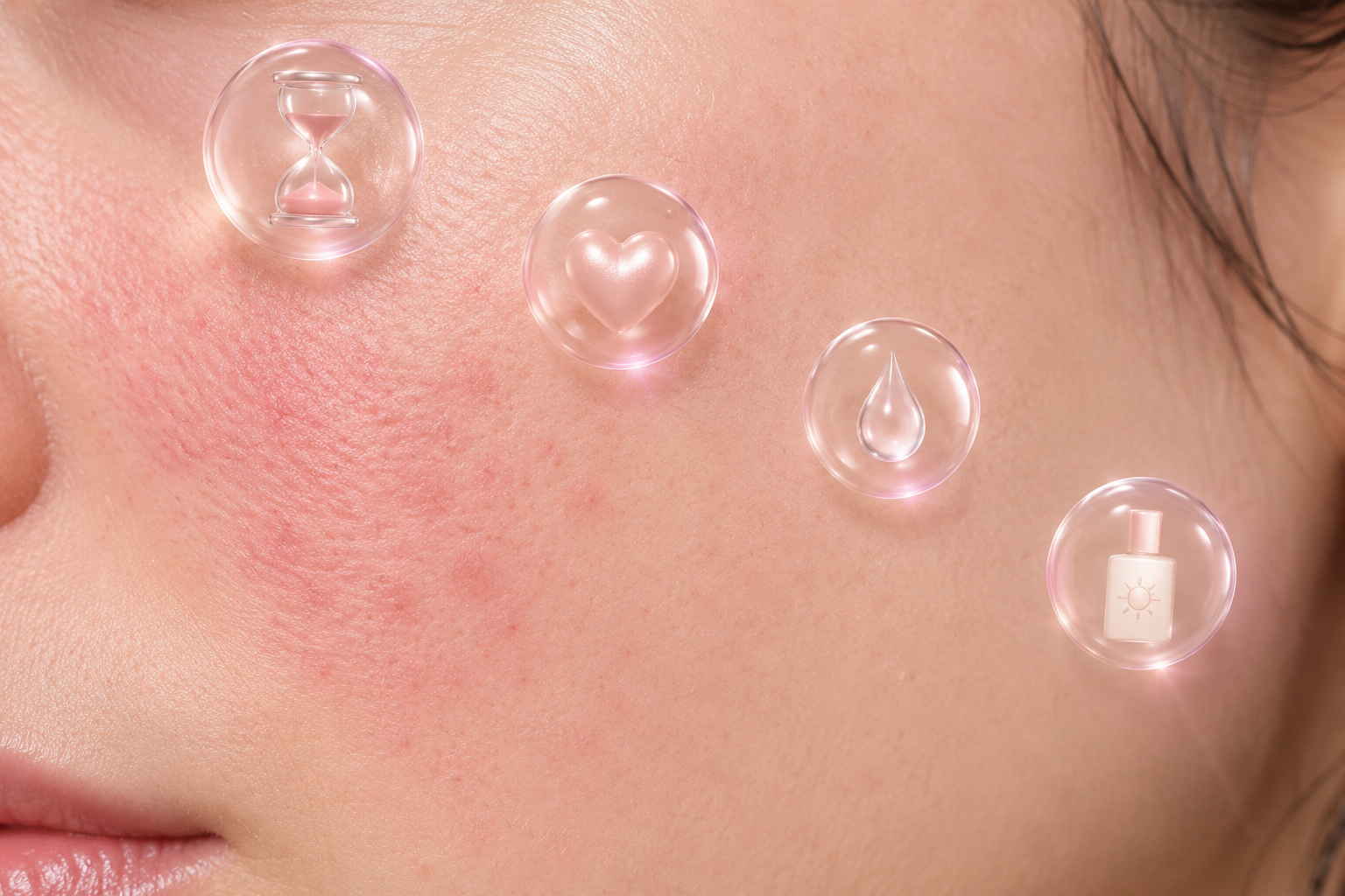 Illustration showing post-inflammatory erythema gradually becoming less noticeable