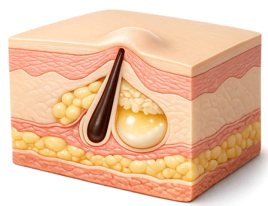 Medical illustration showing a closed comedone inside a clogged pore