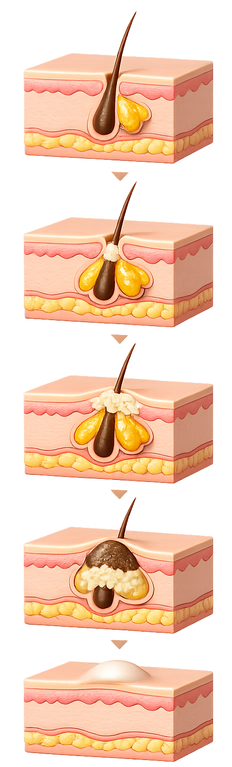 Illustration showing how a closed comedone forms