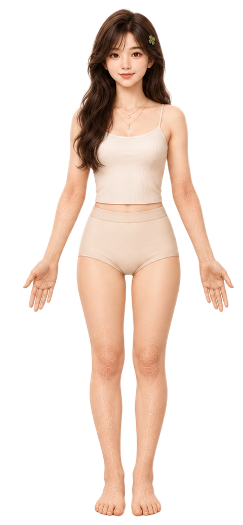 Common body areas affected by dry skin