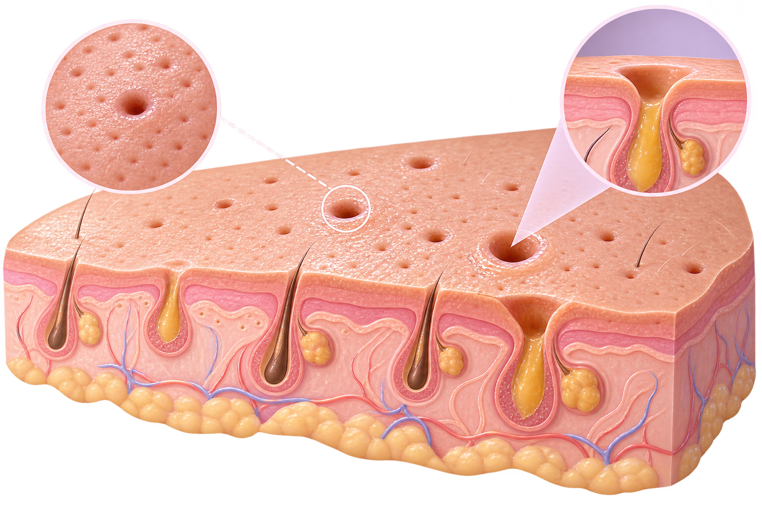 Enlarged pores skin illustration