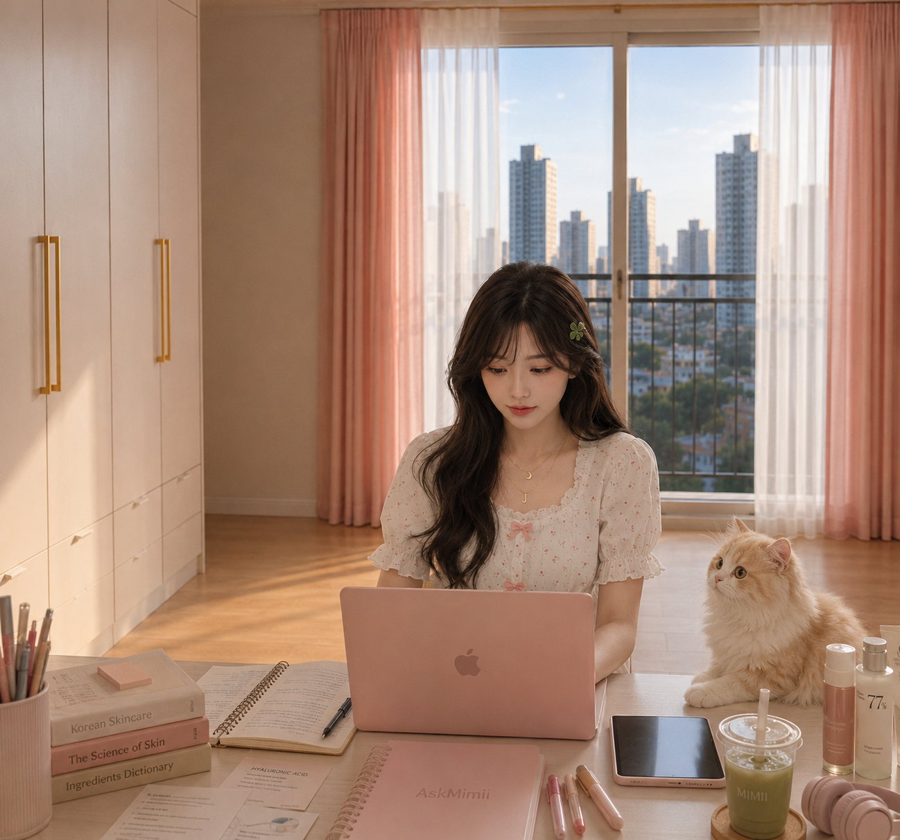 Mimii studying skincare