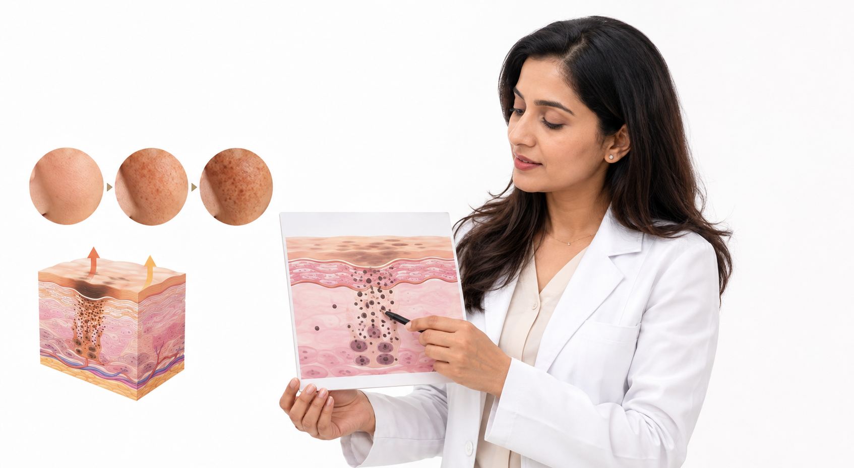 Dermatologist examining hyperpigmentation