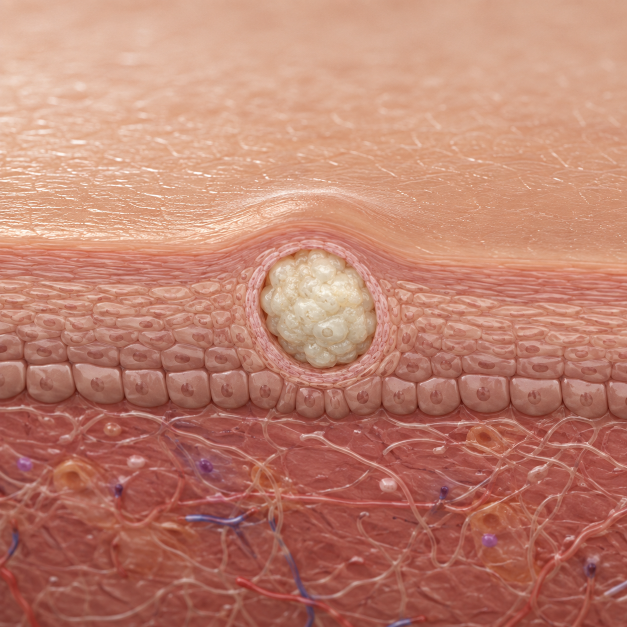 Tiny cyst forming around trapped keratin