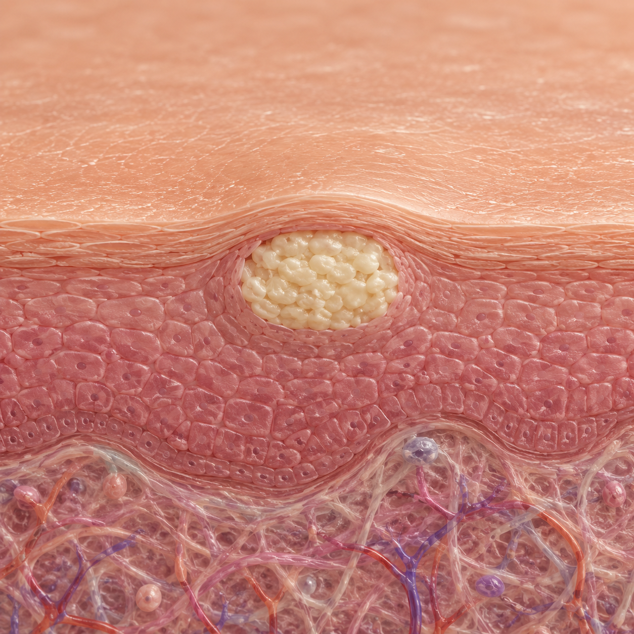 Keratin becoming trapped beneath the skin