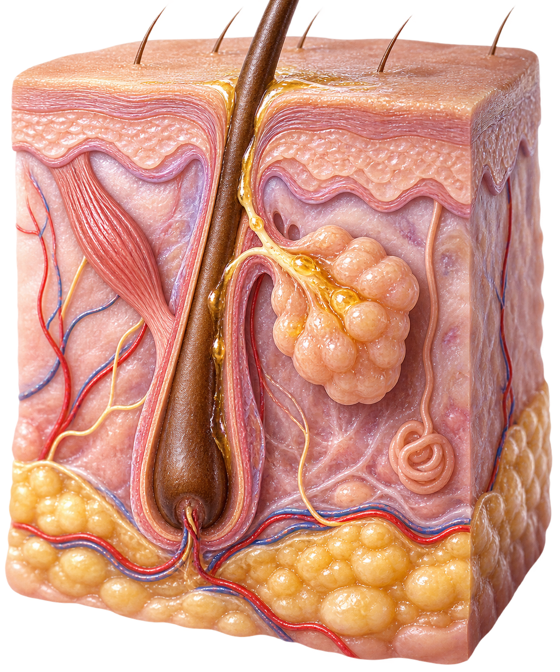 Sebum and sebaceous gland illustration