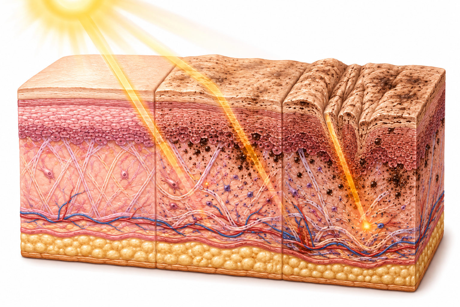 Illustration explaining sun damage