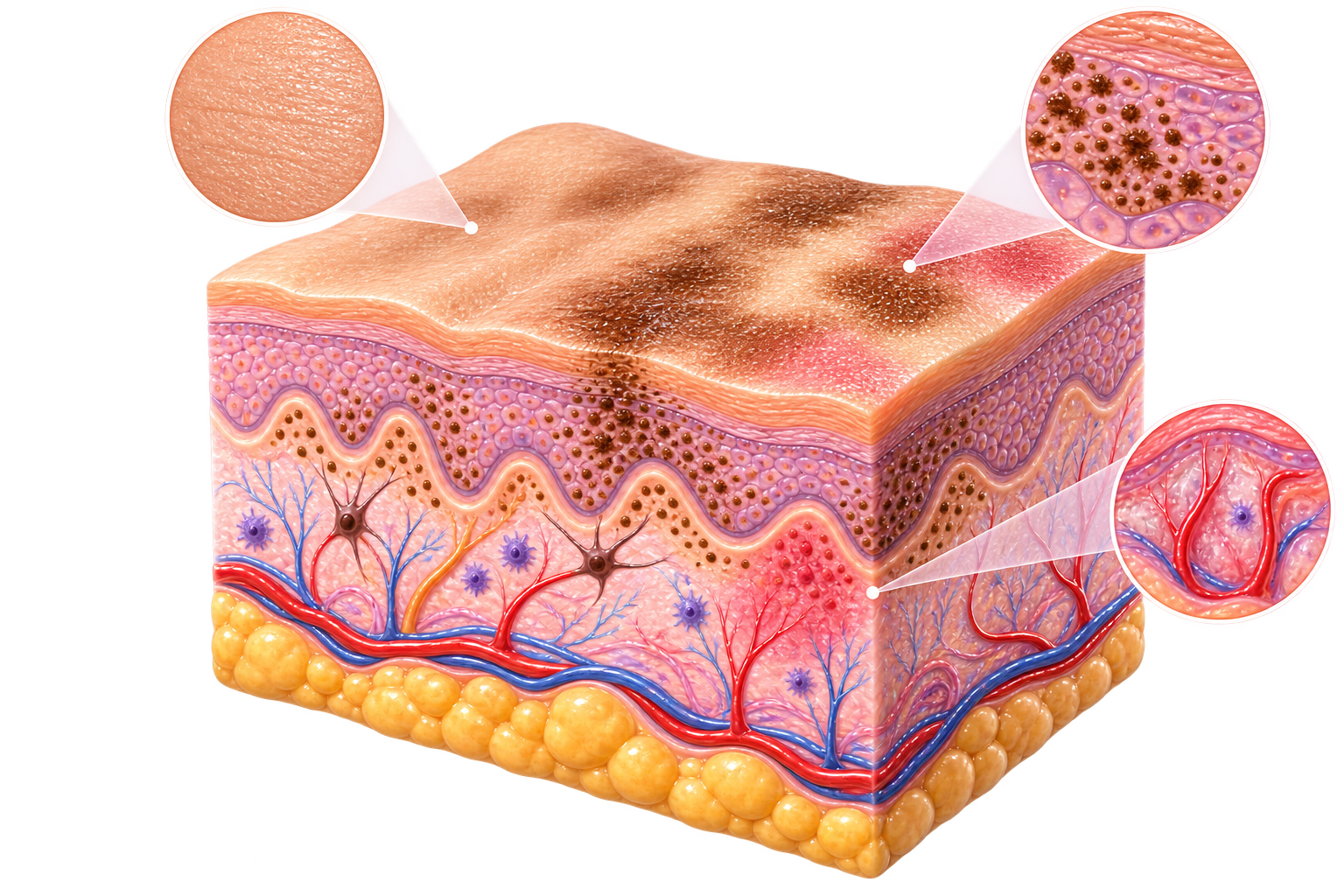 Illustration explaining uneven skin tone